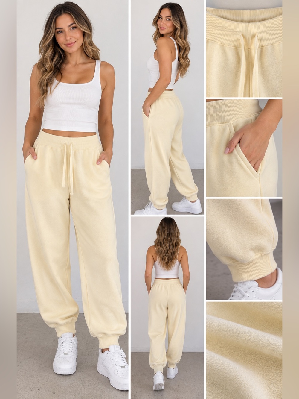 Women's butter yellow Drawstring Joggers with Elastic Cuffs
